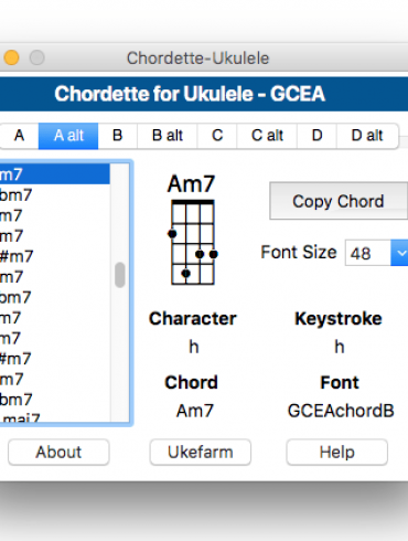Chordette application showing ukulele chord library